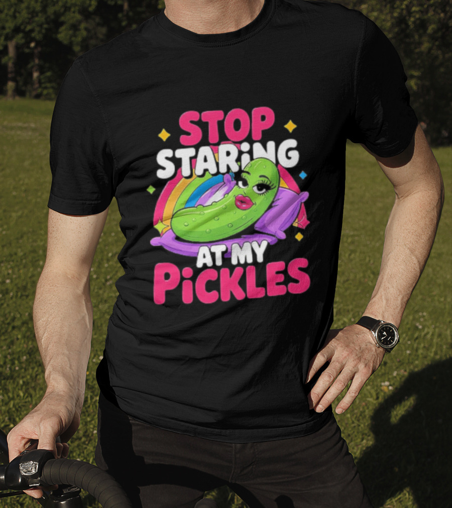 Stop Staring At My Pickles Pillow Rainbow T-Shirt