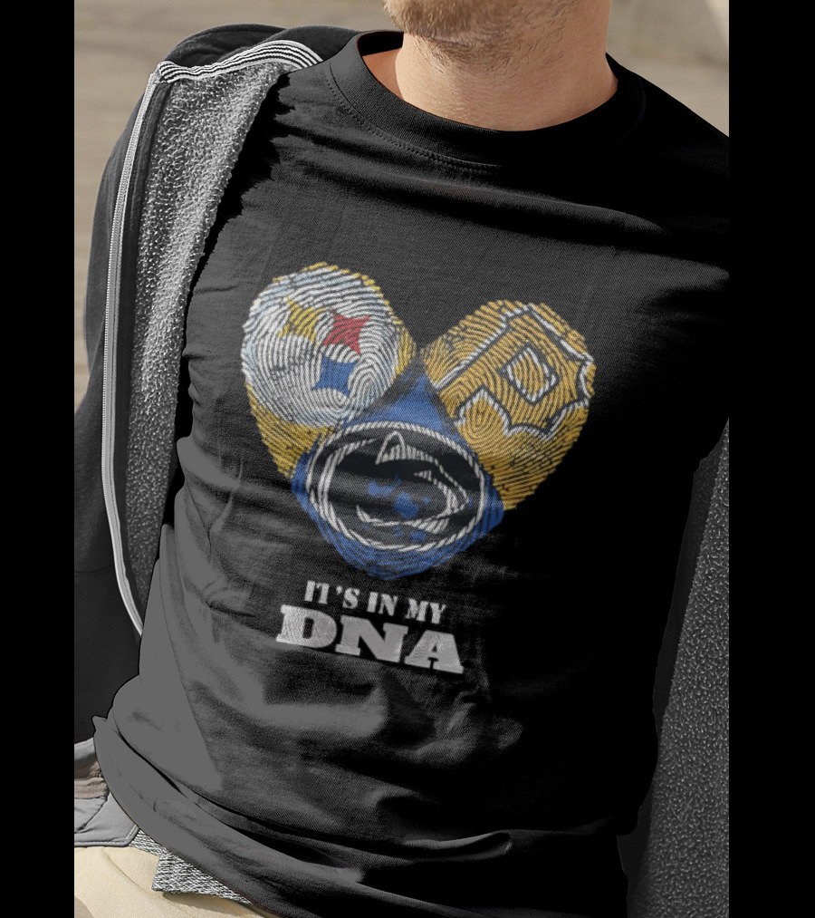 Pittsburgh Steelers Pirates Penn State It's In My DNA Heart Fingerprint T-Shirt