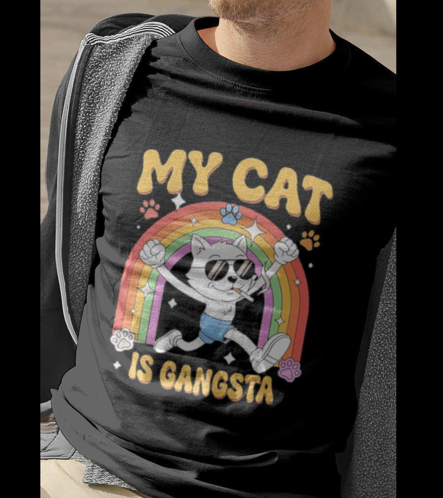 My Cat Is Gangsta Rainbow Smoking Cat T-Shirt