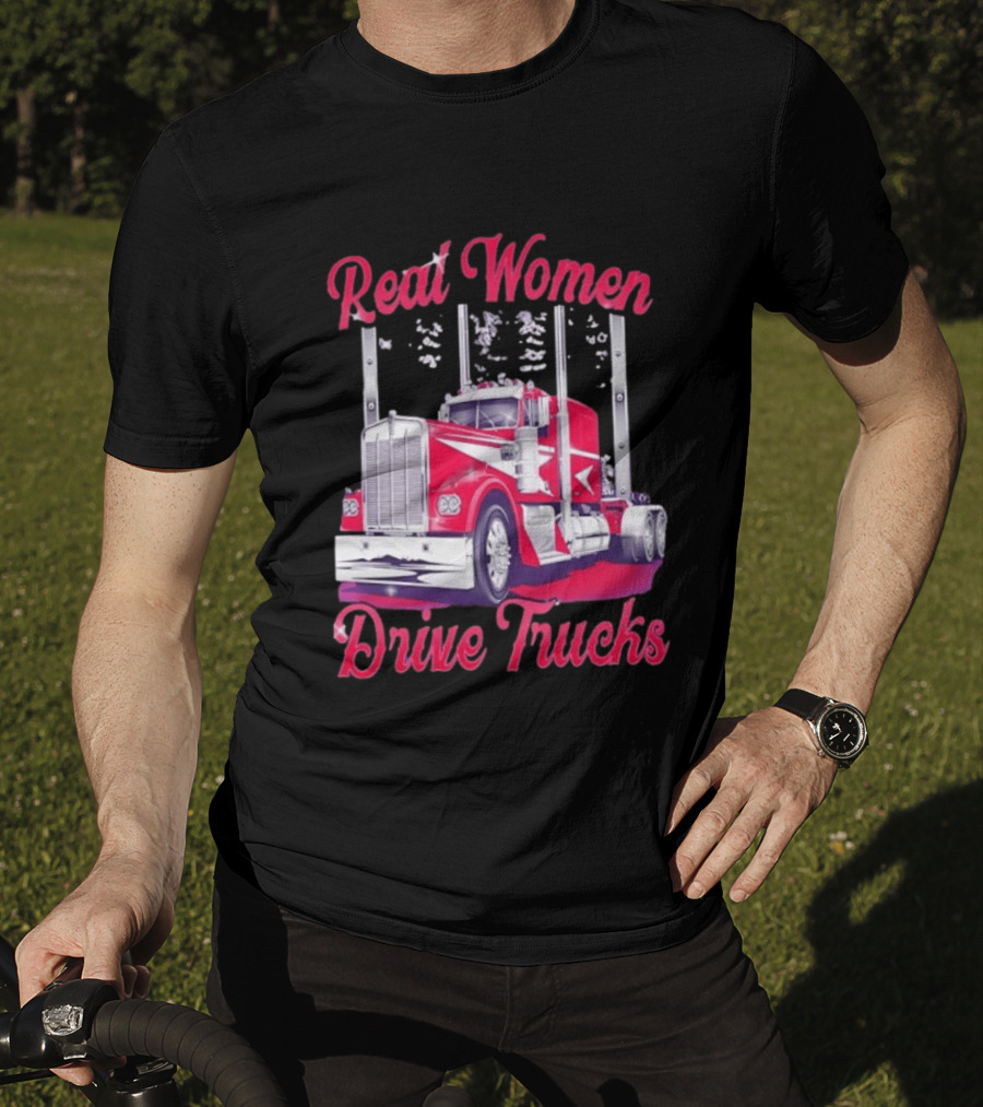 Real Women Drive Trucks Semi Truck With Flowers T-Shirt