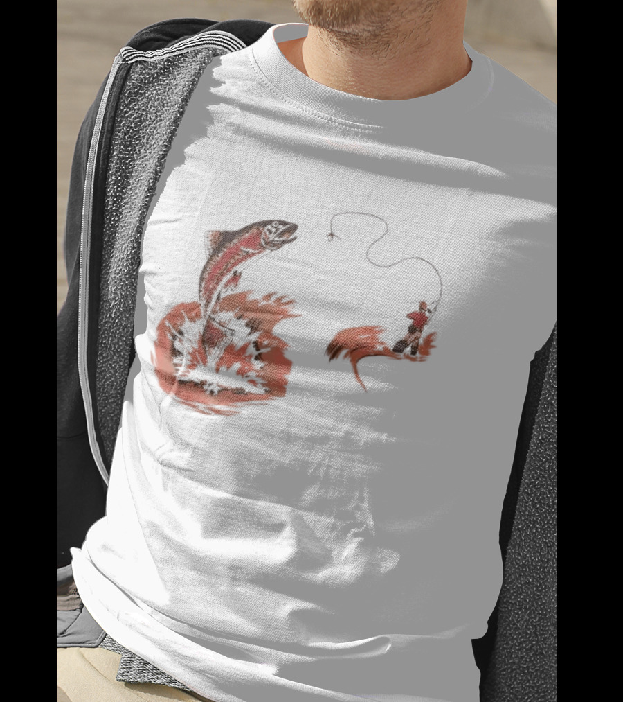 Fly Fisherman Catching Trout With Rod And Line T-Shirt