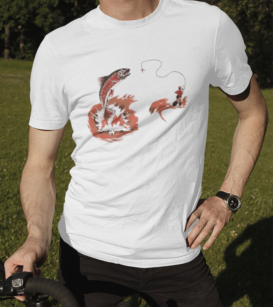 Fly Fisherman Catching Trout With Rod And Line T-Shirt