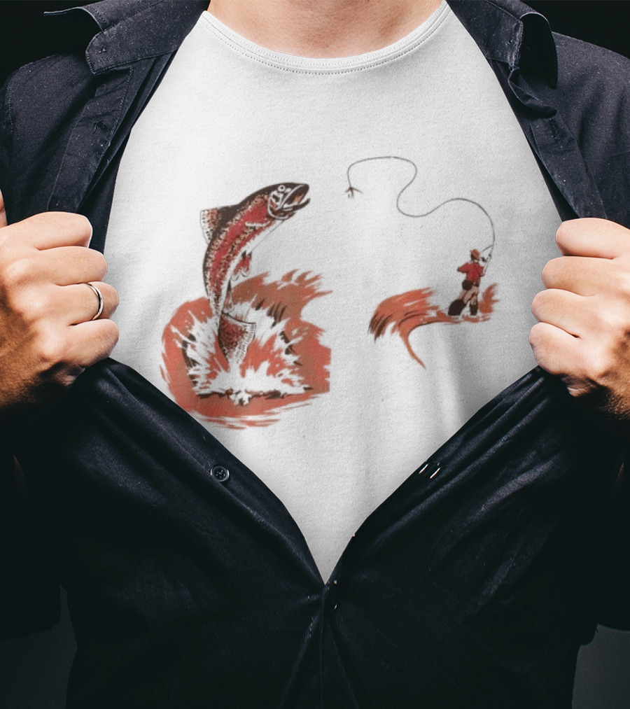 Fly Fisherman Catching Trout With Rod And Line T-Shirt
