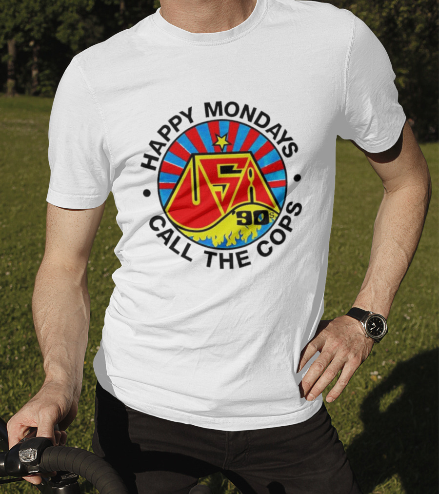 Happy Mondays USA 90s Call The Cops Band Music Manchester England Rock T-Shirt