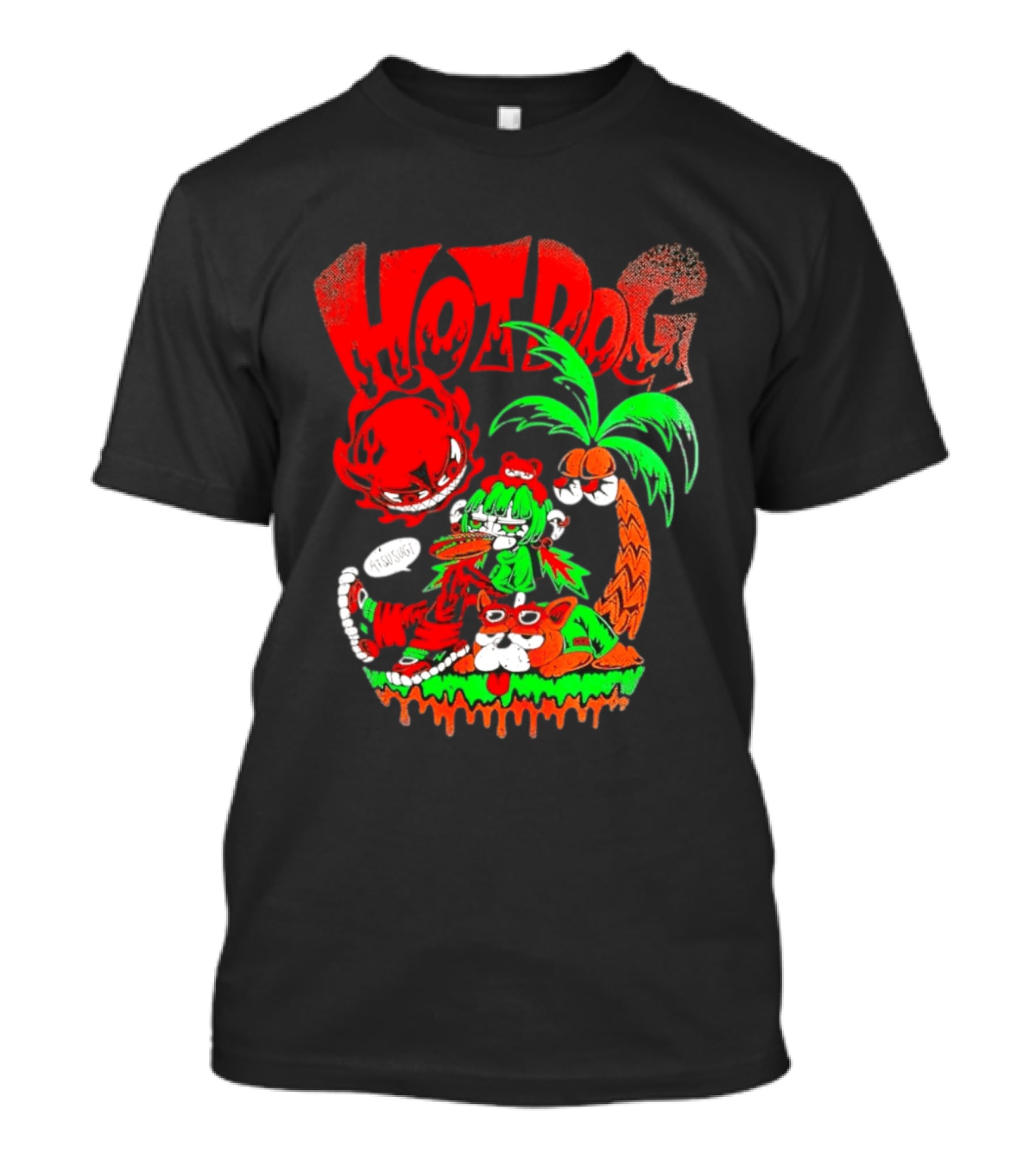 Hotdog Atsusugi Girl With Bear Hat And Dog Under Palm Tree T-Shirt