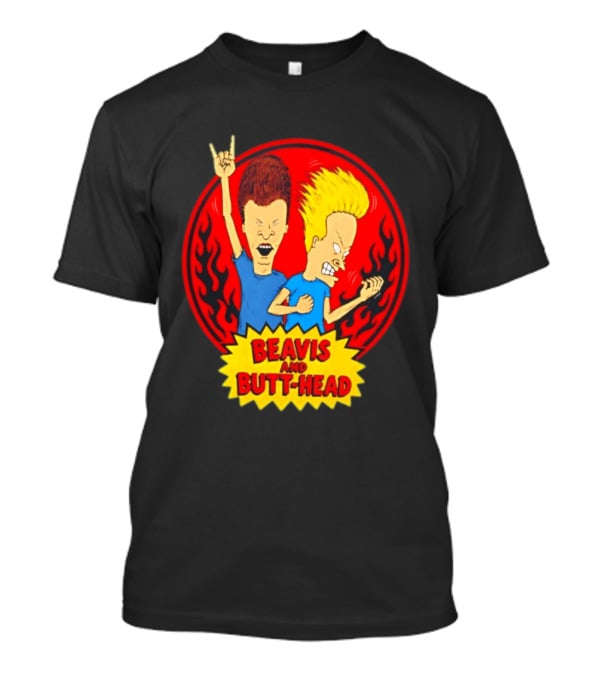 Beavis And Butt Head Rocking Out Flames Circle T-Shirt