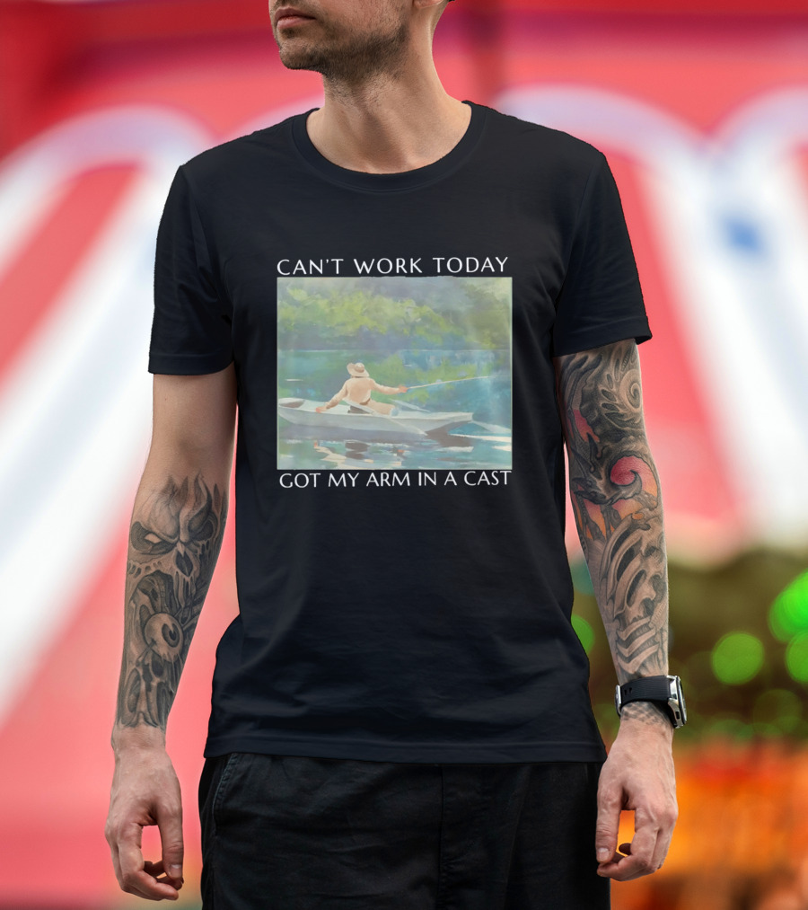 Can't Work Today Got My Arm In A Cast Fishing Boat Scenic T-Shirt