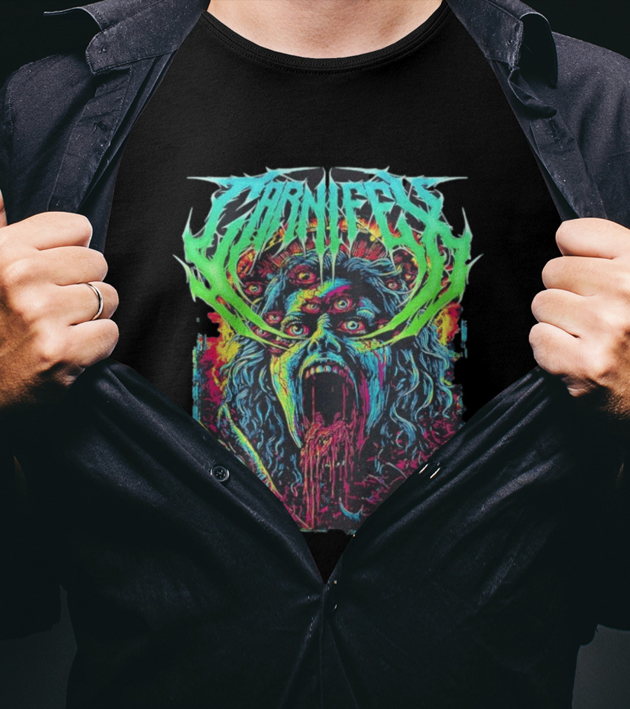 Carnifex Multieyed Screaming Face Metal Band Horror Neon T-Shirt