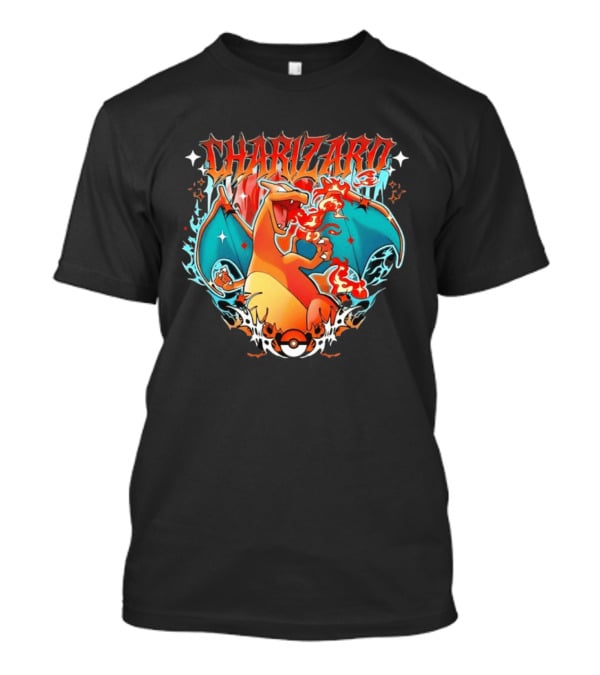 Charizard Pokemon CHARIZARO Fire Dragon With Pokeball And Flames T-Shirt