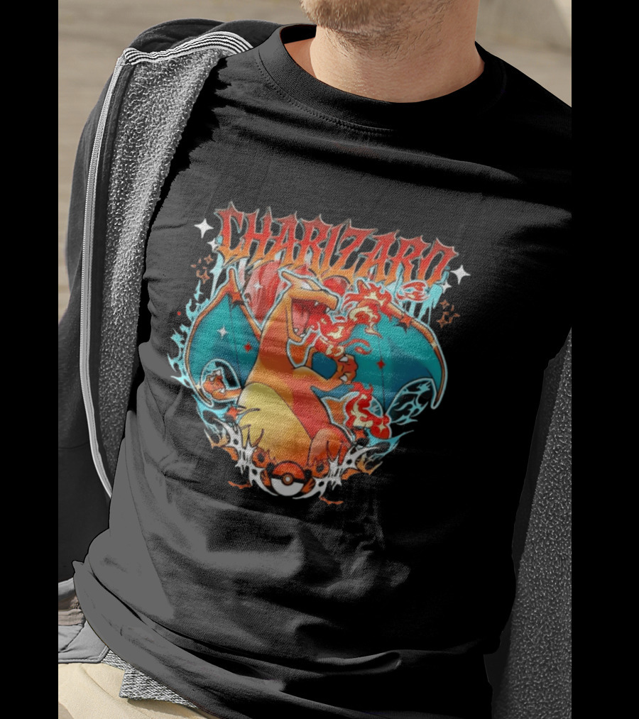 Charizard Pokemon CHARIZARO Fire Dragon With Pokeball And Flames T-Shirt