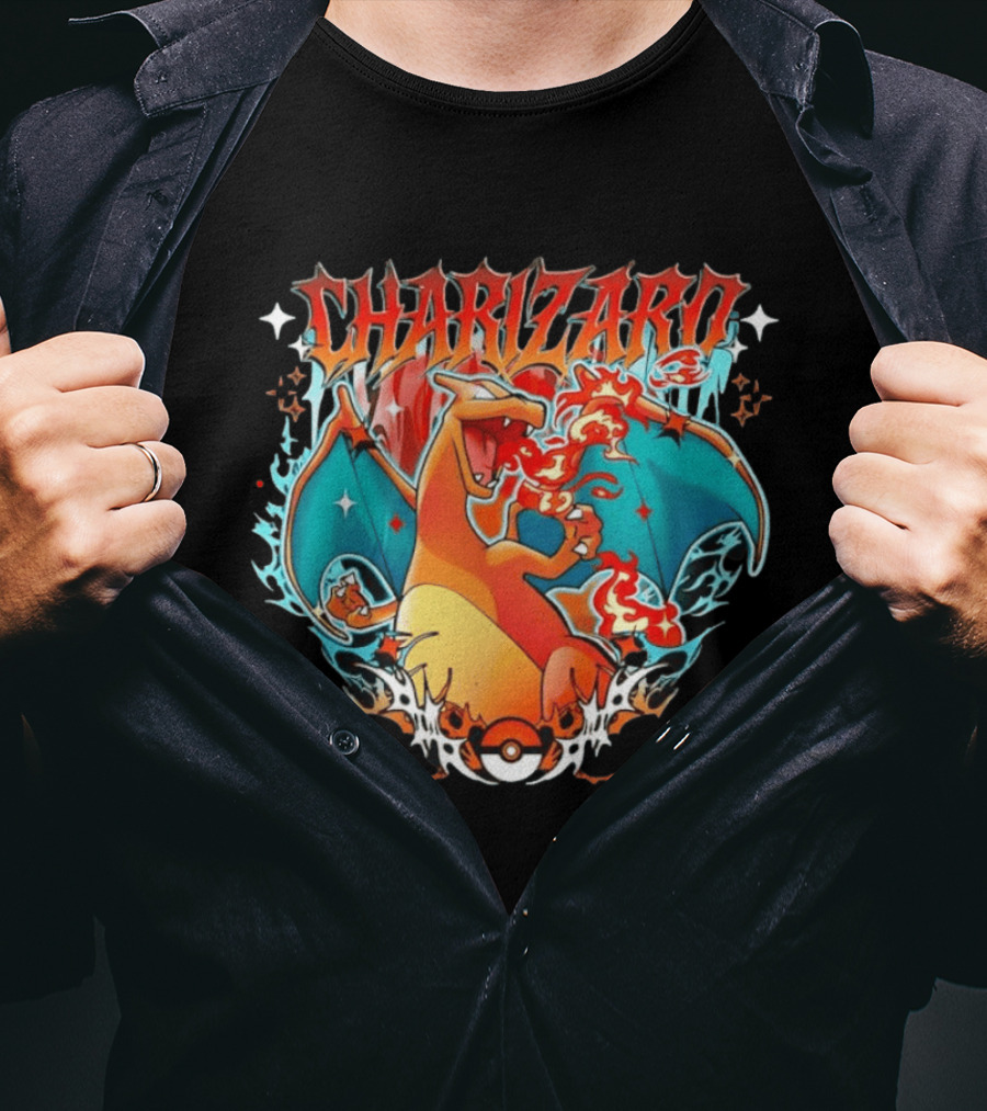 Charizard Pokemon CHARIZARO Fire Dragon With Pokeball And Flames T-Shirt