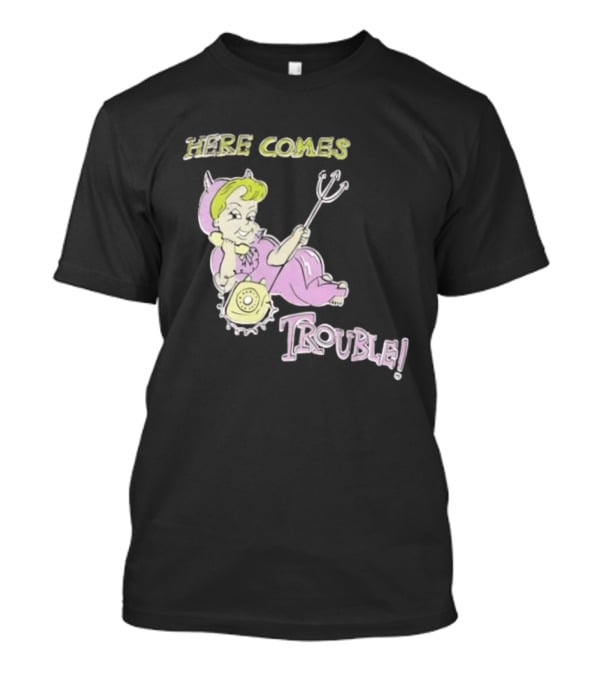 Here Comes Trouble Devil Baby With Pitchfork And Telephone T-Shirt