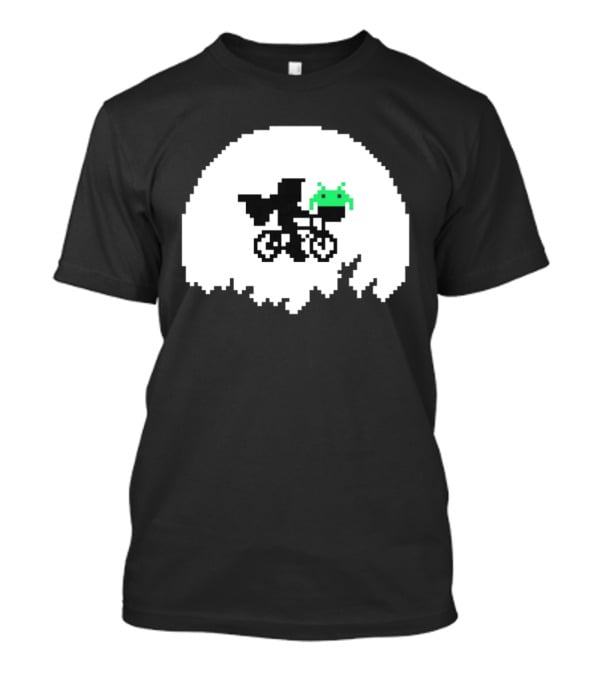 Elliott And Extra Terrestrial On Bicycle With Space Invader Pixel T-Shirt