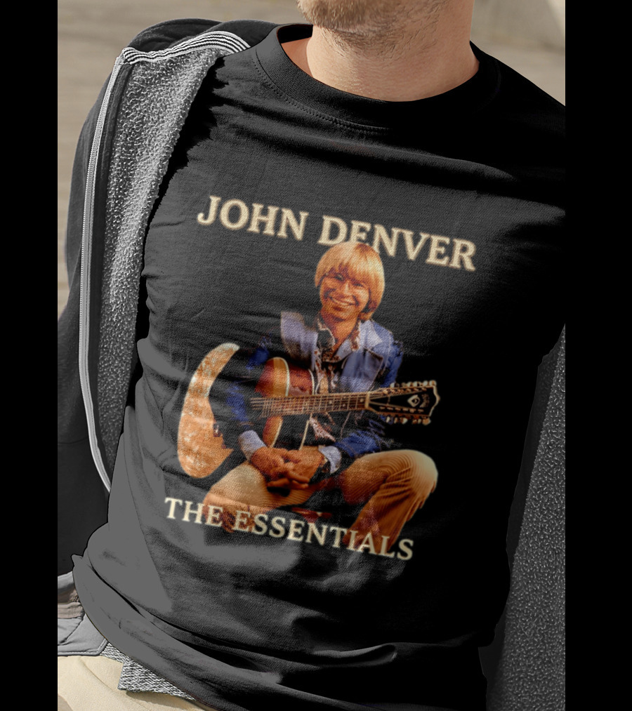 John Denver The Essentials Four Decades Of Folk Music Vintage Guitar T-Shirt