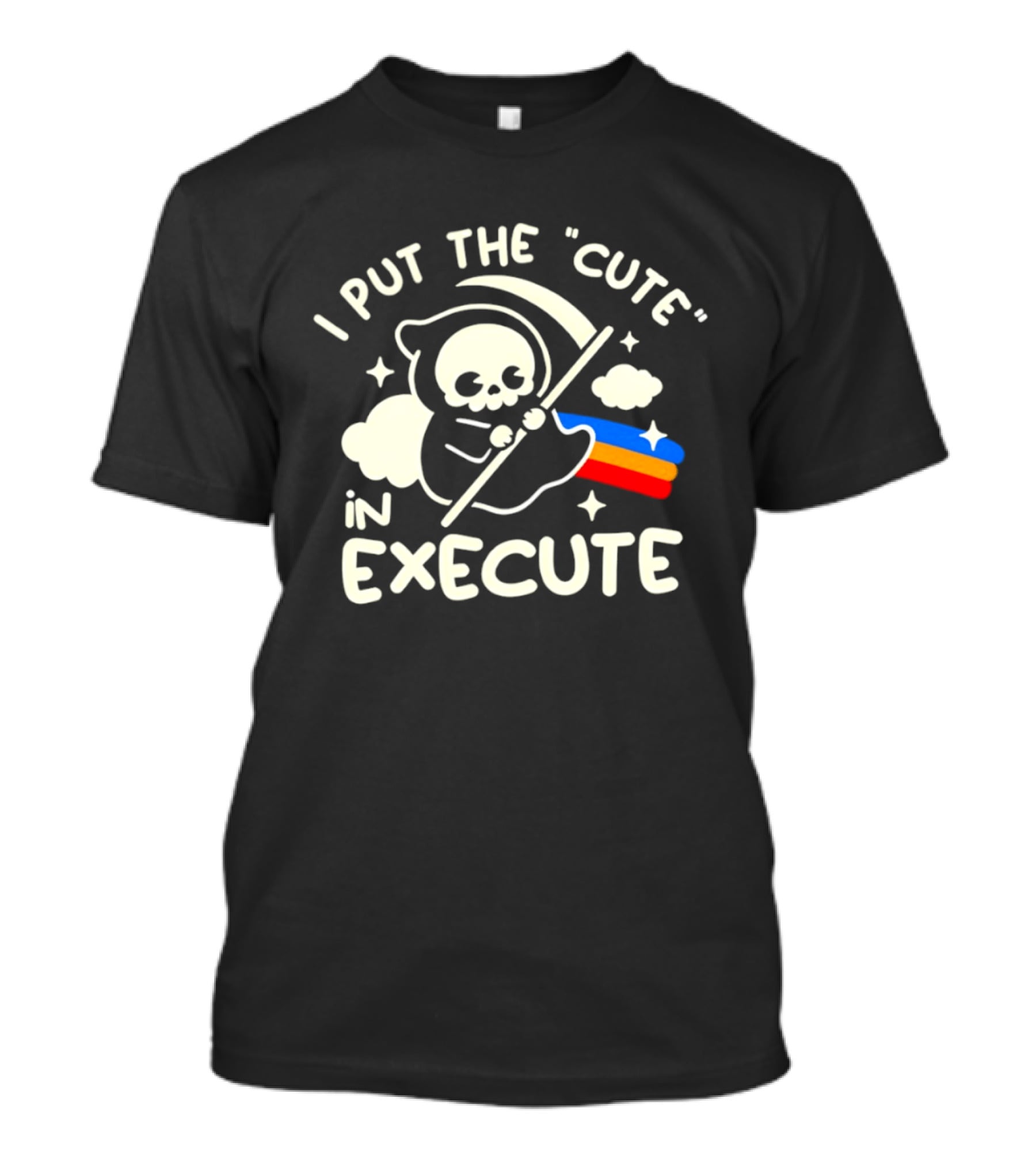Kawaii Grim Reaper I Put The Cute In Execute Rainbow Scythe T-Shirt