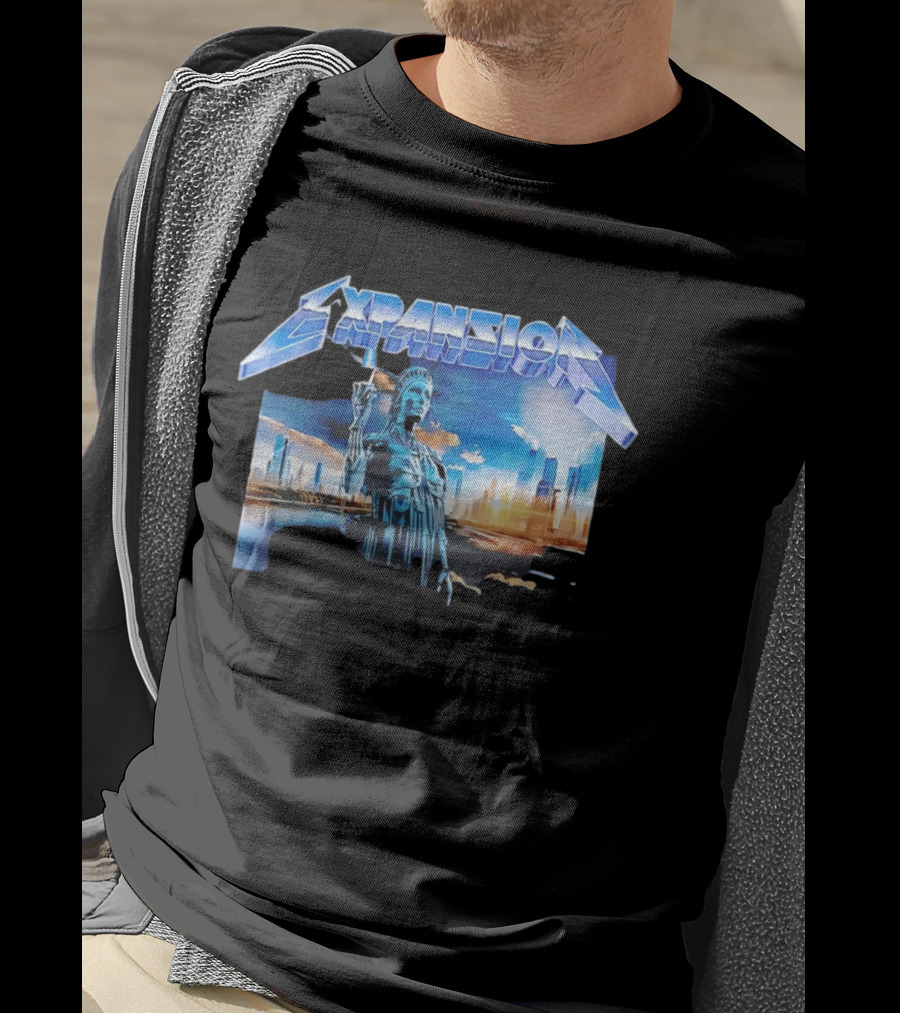 Expansion Futuristic Landmark Metallic Cityscape T-Shirt