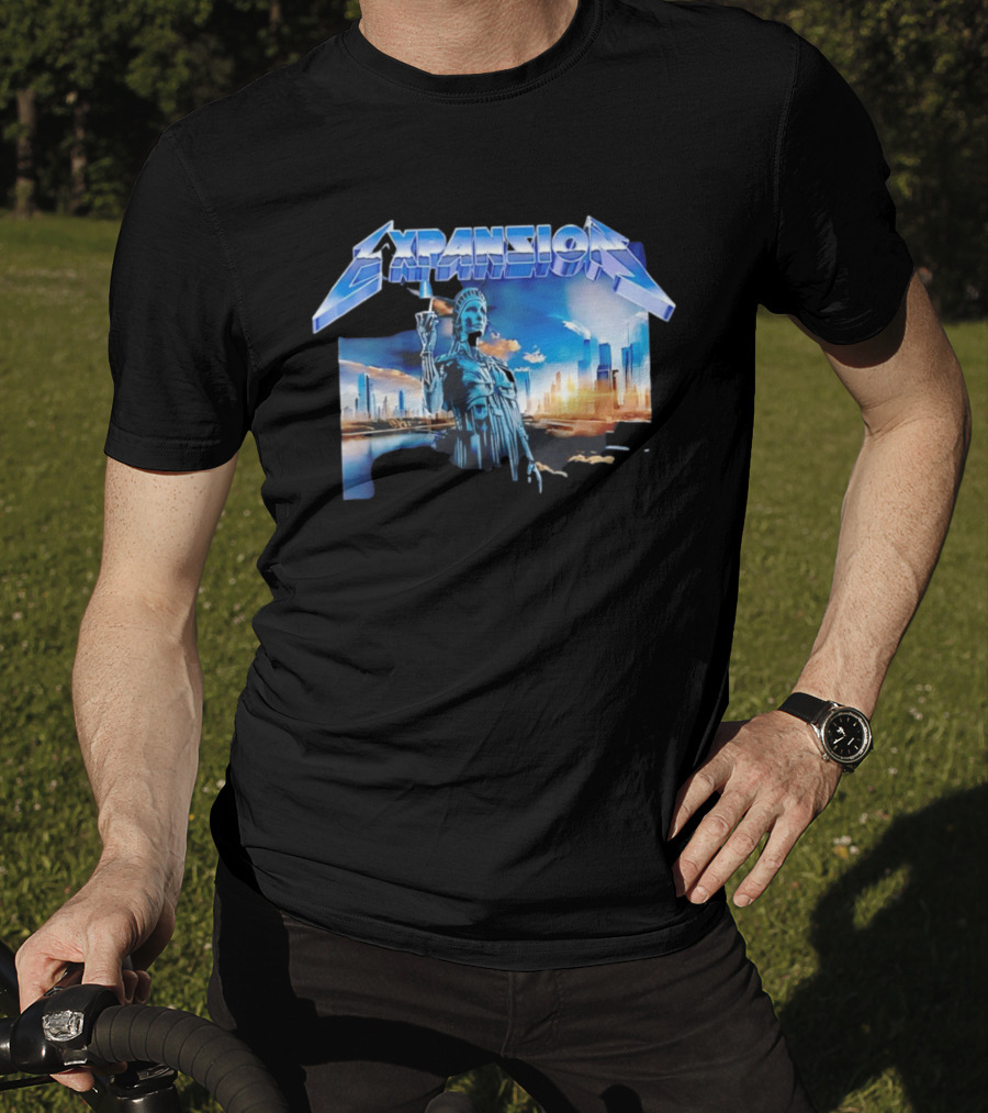 Expansion Futuristic Landmark Metallic Cityscape T-Shirt