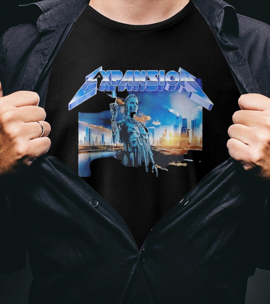 Expansion Futuristic Landmark Metallic Cityscape T-Shirt