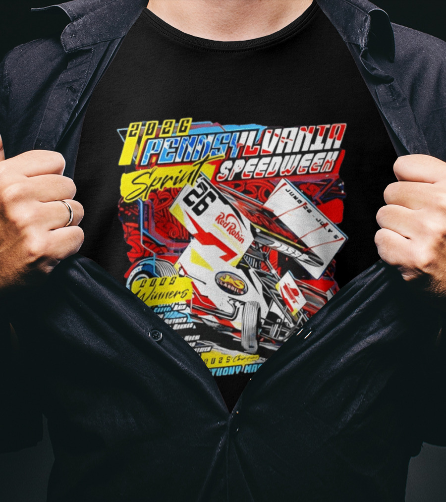 2026 Pennsylvania Speedweek Sprint Race Winners June Kyle Larson Racing Red Robin T-Shirt