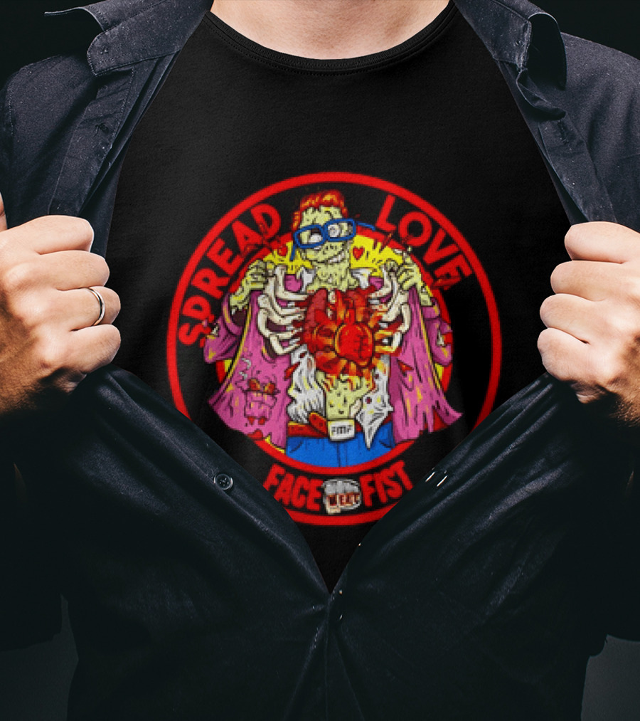 Spread Love Face Fist FMF Zombie Horror Skeleton Heart T-Shirt