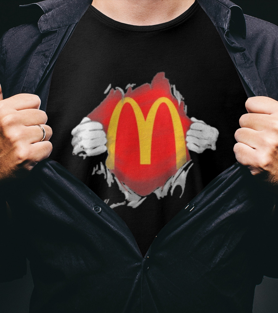 McDonald's Iconic Golden Arches Superhero Ripped Chest Employee T-Shirt