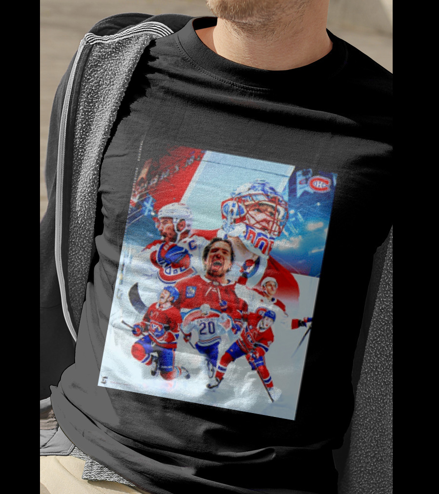 Montreal Canadiens Players And Goalkeeper Collage Featuring Number 20 T-Shirt