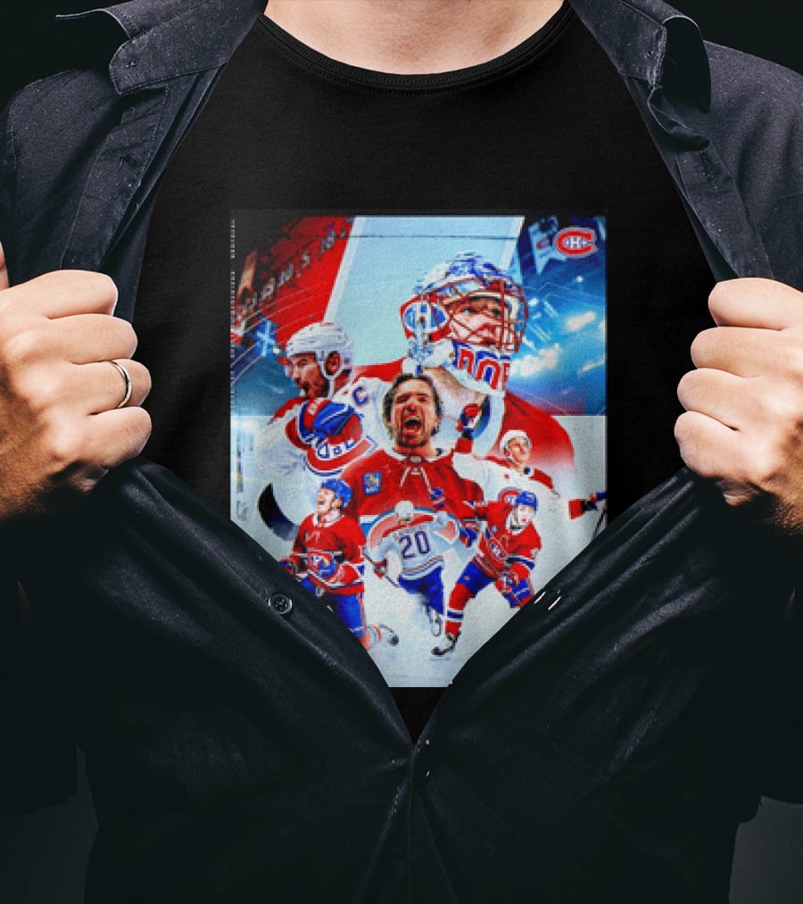 Montreal Canadiens Players And Goalkeeper Collage Featuring Number 20 T-Shirt