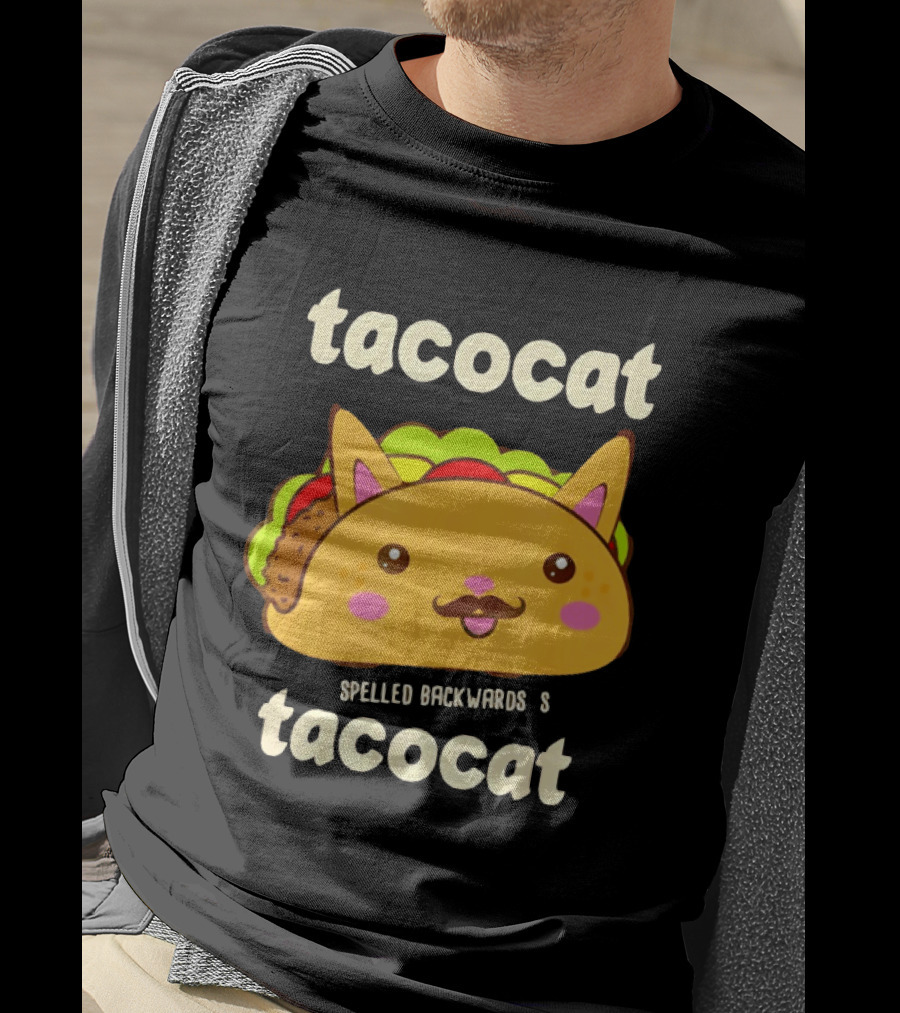 Tacocat Spelled Backwards Funny Meme Cartoon Palindrome Cat T-Shirt
