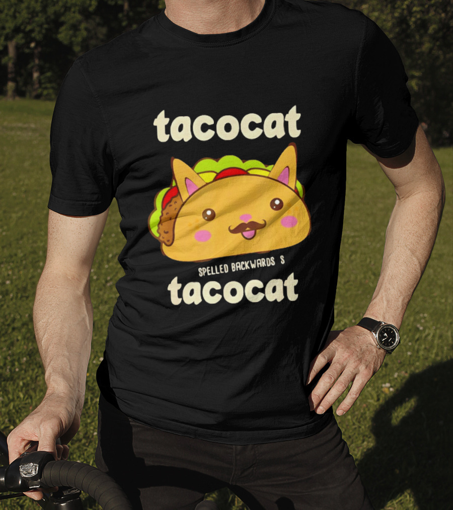 Tacocat Spelled Backwards Funny Meme Cartoon Palindrome Cat T-Shirt
