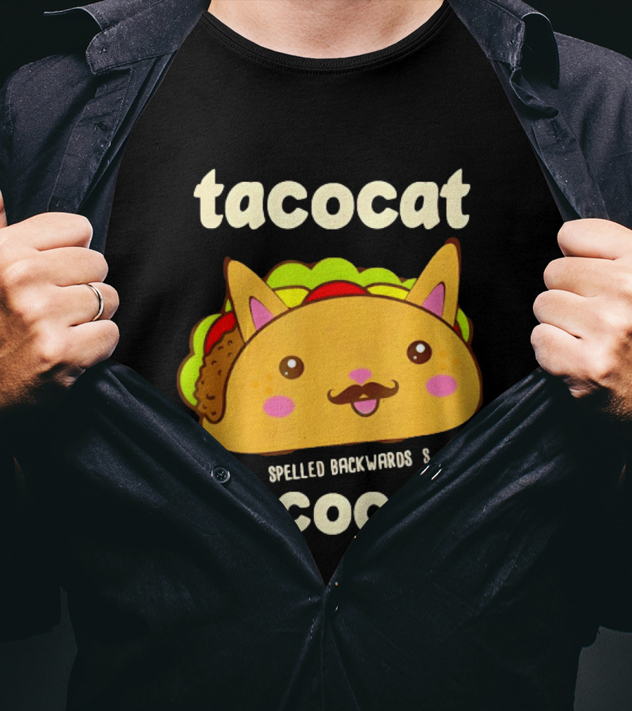Tacocat Spelled Backwards Funny Meme Cartoon Palindrome Cat T-Shirt