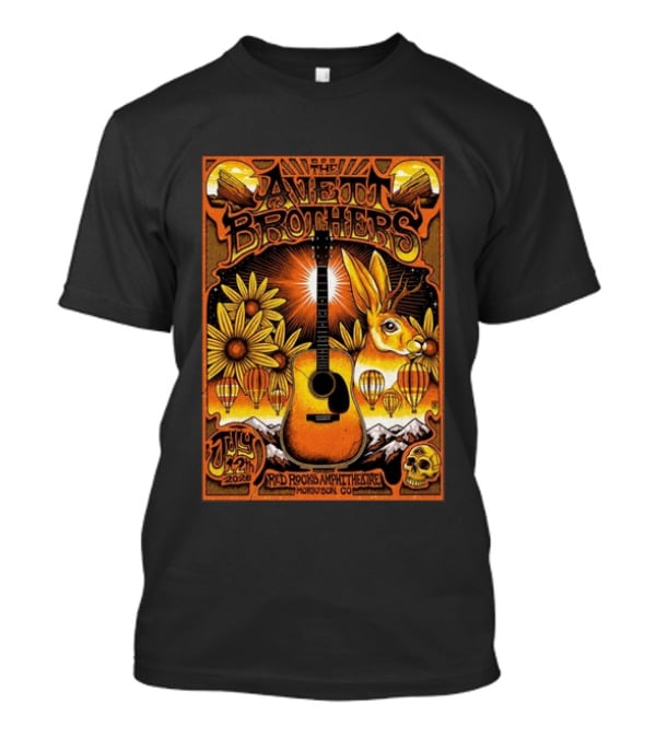 The Avett Brothers Red Rocks Amphitheatre July 12 2026 Morrison CO Guitar Sunflowers Rabbit T-Shirt