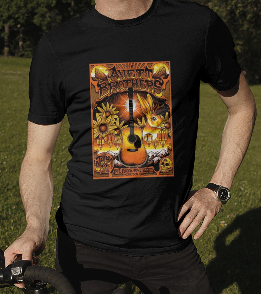 The Avett Brothers Red Rocks Amphitheatre July 12 2026 Morrison CO Guitar Sunflowers Rabbit T-Shirt