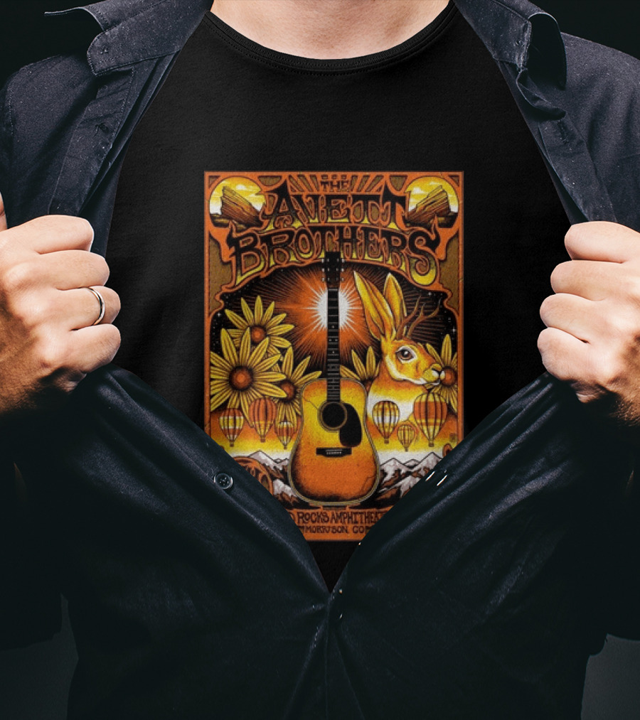 The Avett Brothers Red Rocks Amphitheatre July 12 2026 Morrison CO Guitar Sunflowers Rabbit T-Shirt