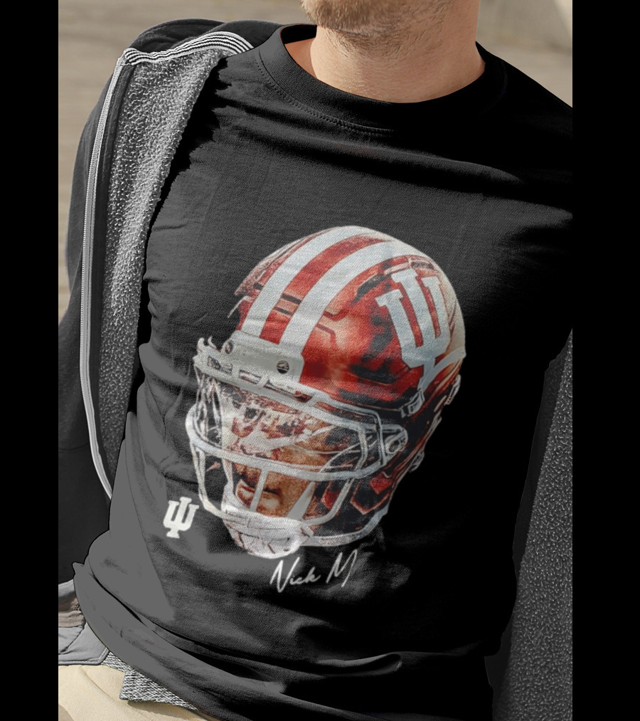 Nick Marsh Indiana University Football Helmet IU Iconic Red And White T-Shirt