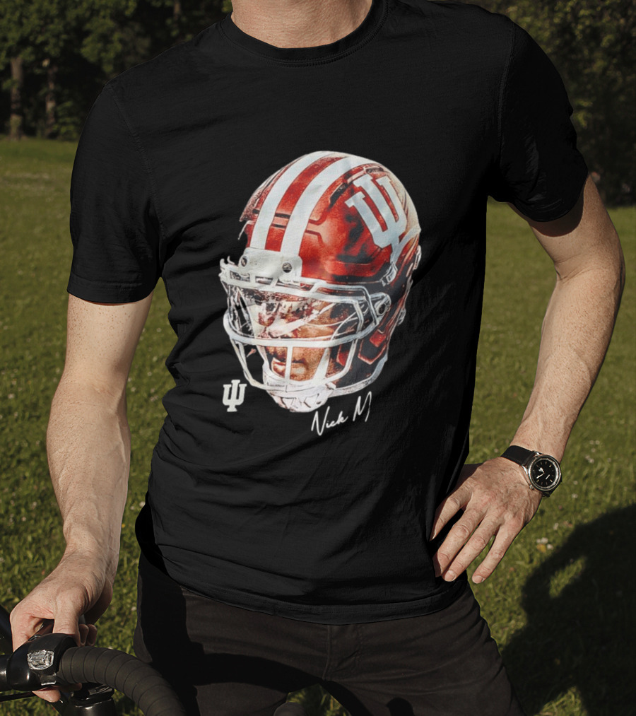 Nick Marsh Indiana University Football Helmet IU Iconic Red And White T-Shirt