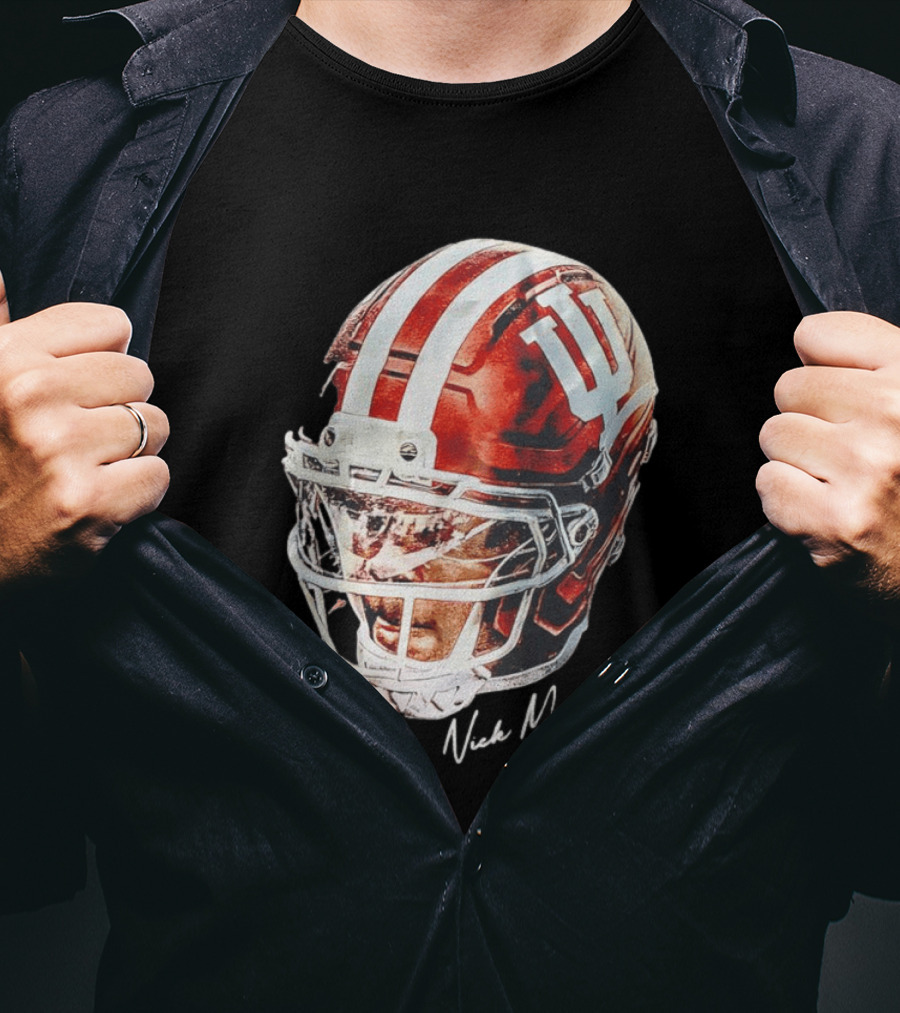 Nick Marsh Indiana University Football Helmet IU Iconic Red And White T-Shirt
