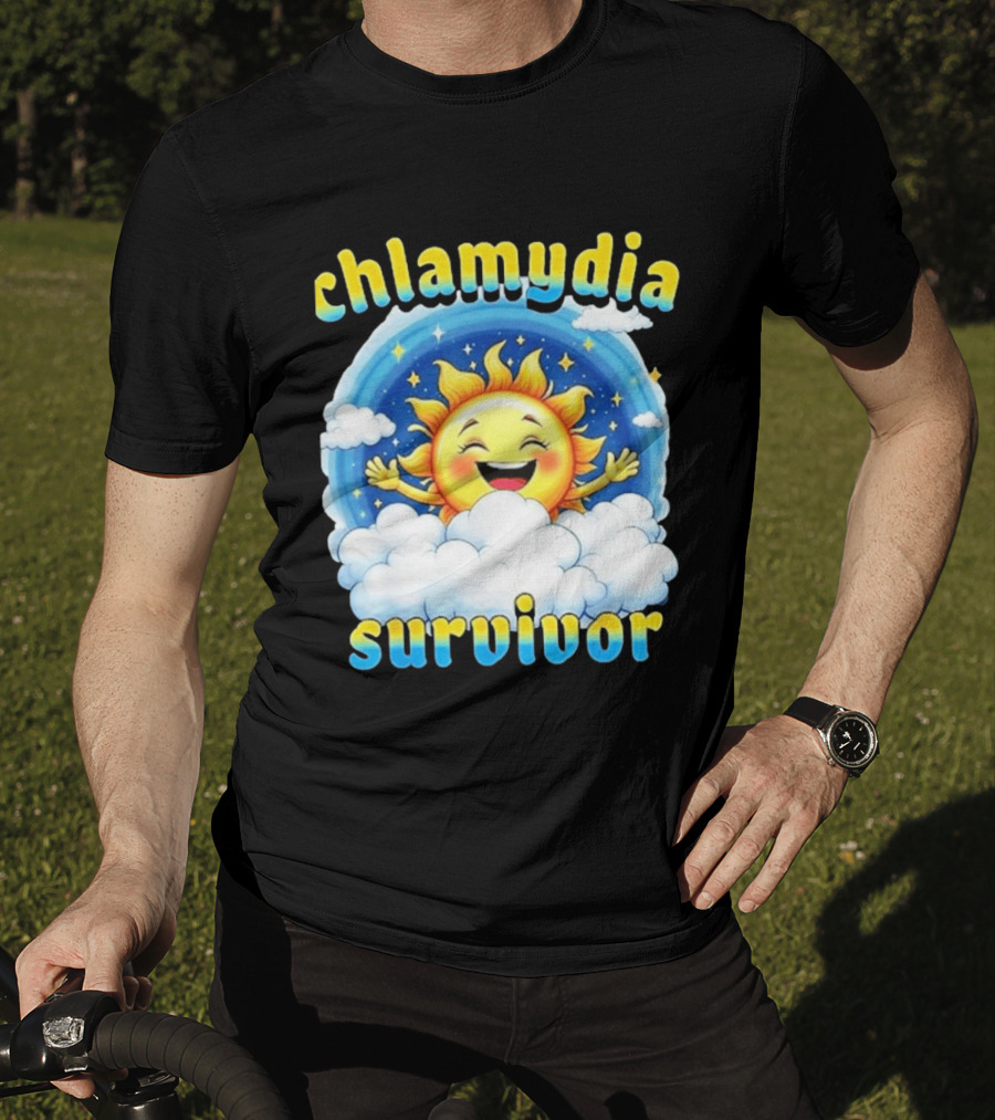 Chlamydia Survivor Sun Cartoon Humor Clouds Sky T-Shirt