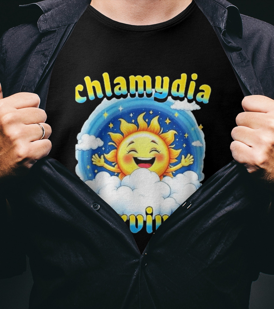 Chlamydia Survivor Sun Cartoon Humor Clouds Sky T-Shirt