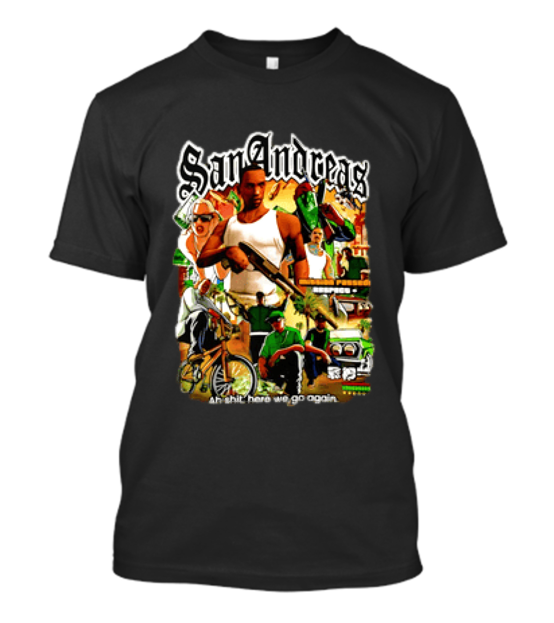 San Andreas Ah Shit Here We Go Again Classic Character Collage T-Shirt
