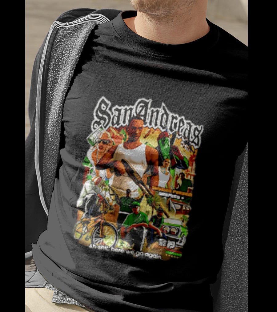 San Andreas Ah Shit Here We Go Again Classic Character Collage T-Shirt