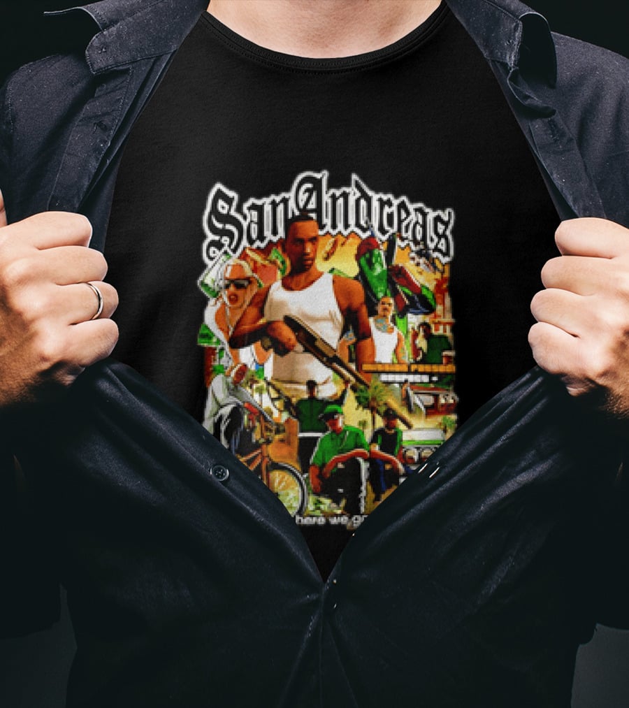 San Andreas Ah Shit Here We Go Again Classic Character Collage T-Shirt