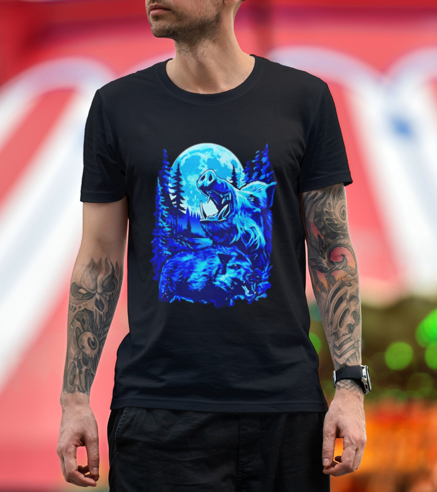 Wild Boar Forest Moonlight Wildlife Night Nature T-Shirt