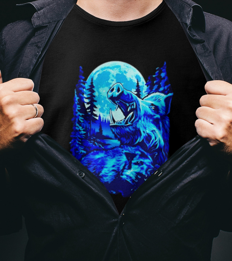Wild Boar Forest Moonlight Wildlife Night Nature T-Shirt