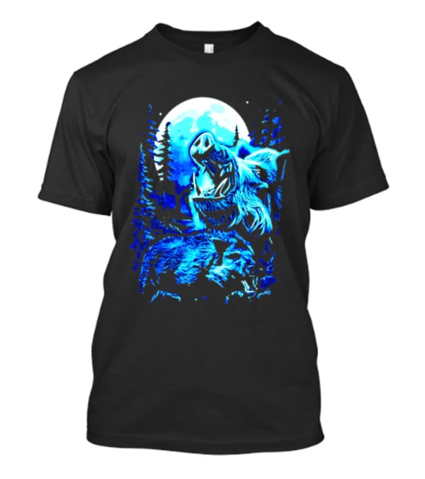 Wild Boar Howling At The Moon Under Mystical Forest Night Sky T-Shirt