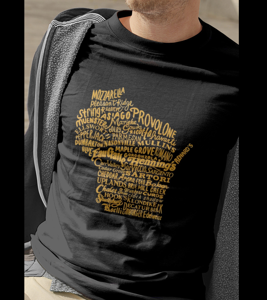 Wisconsin Cheese Map Eau Galle Cheddar Provolone Mozzarella Gouda Asiago Parmigiano Ullands T-Shirt