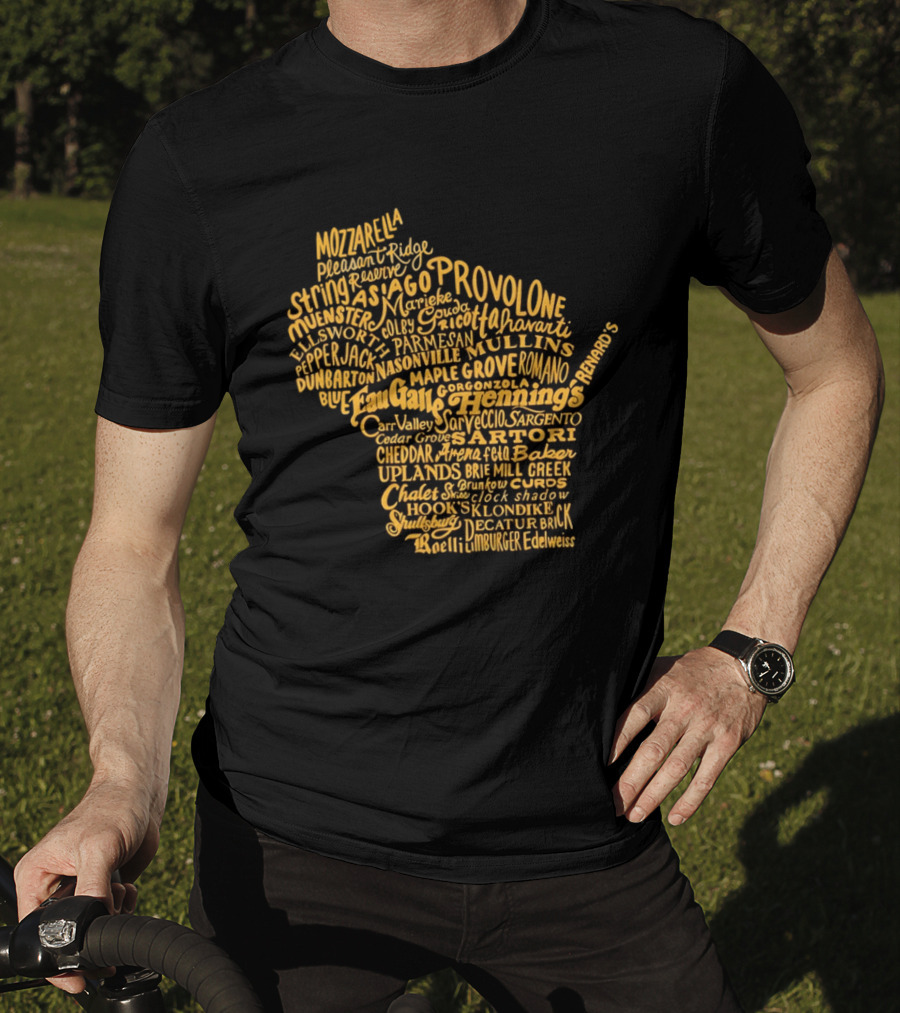 Wisconsin Cheese Map Eau Galle Cheddar Provolone Mozzarella Gouda Asiago Parmigiano Ullands T-Shirt