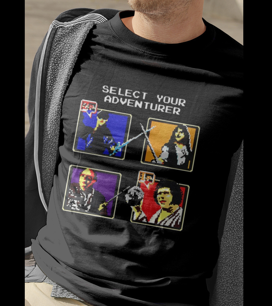 Select Your Adventurer 2p 1p 8 Bit Pixel Characters T-Shirt