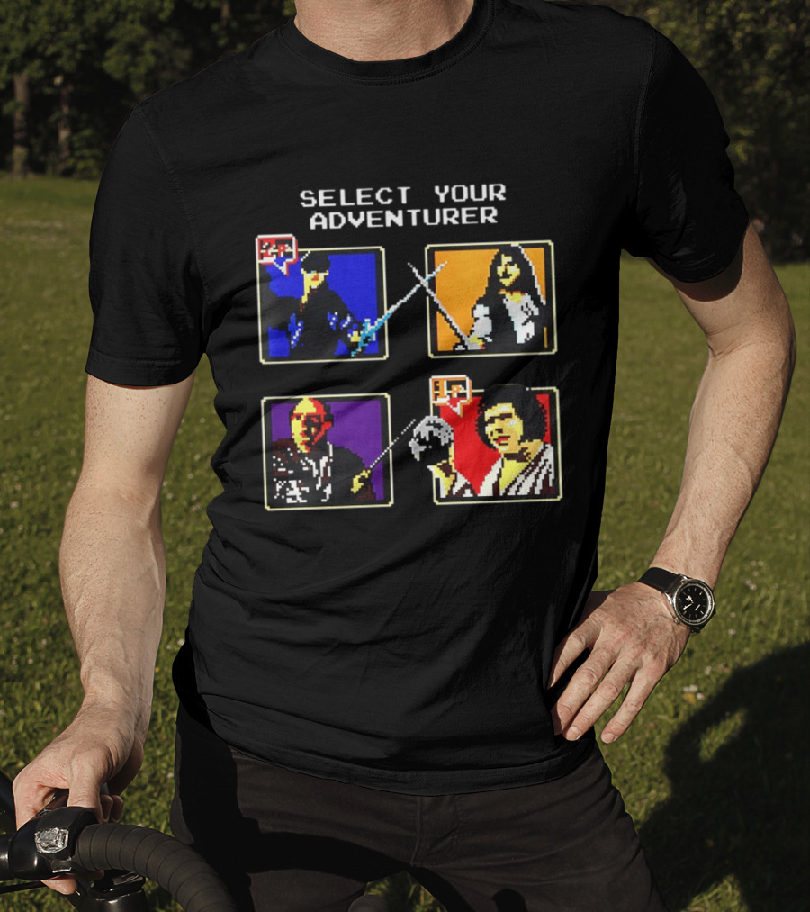 Select Your Adventurer 2p 1p 8 Bit Pixel Characters T-Shirt