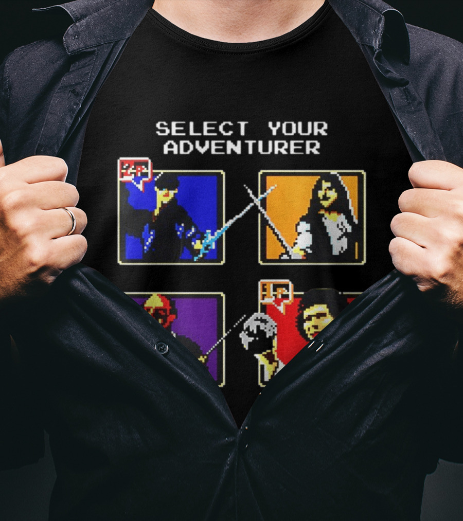 Select Your Adventurer 2p 1p 8 Bit Pixel Characters T-Shirt