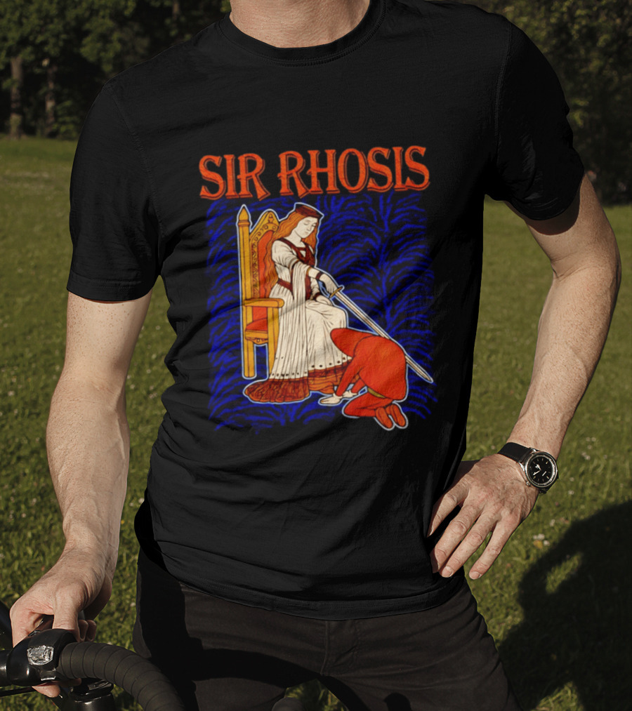 Sir Rhosis Medieval Pun Queen Knight Kneeling T-Shirt